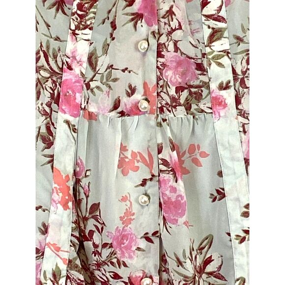 New Roaman's 2 Pcs Tunic Blouse Set Sz 20 Pearl Grey Blooming Rose Button Front - Picture 5 of 14